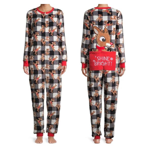 Rudolph the Red Nosed Reindeer Union Suit Women's Pajamas One Piece Size Medium - Picture 1 of 9